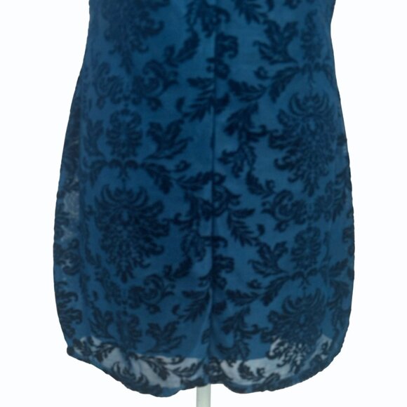 Forever 21 Womens Velvet Baroque Cami Mini Dress Womens XL Blue Burnout Goth - Picture 7 of 14
